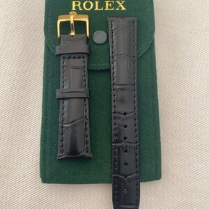 Rolex Black Leather 18mm  Strap with Gold Buckle